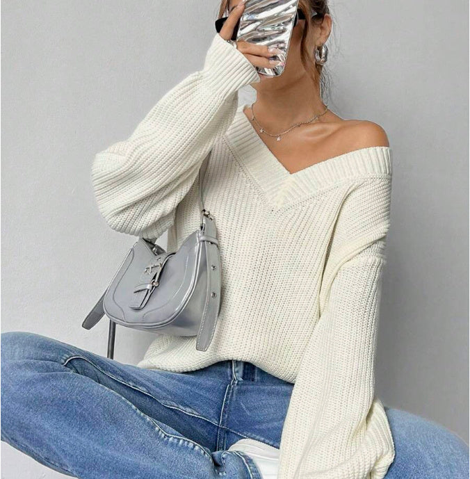 Fashion Casual Women's Loose V-neck Sweater