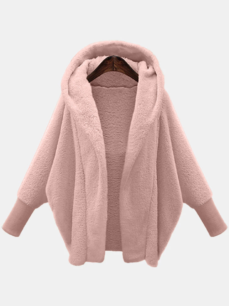 Women's Clothing Solid Color Long Sleeve Hooded Loose Plush Coat