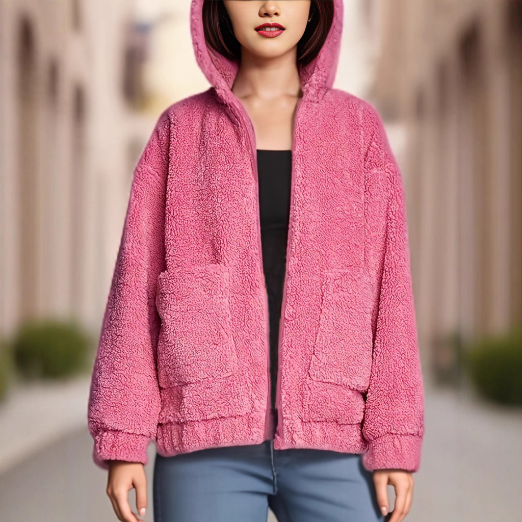 Plush Coat Female Temperament Hooded Fur With Pockets